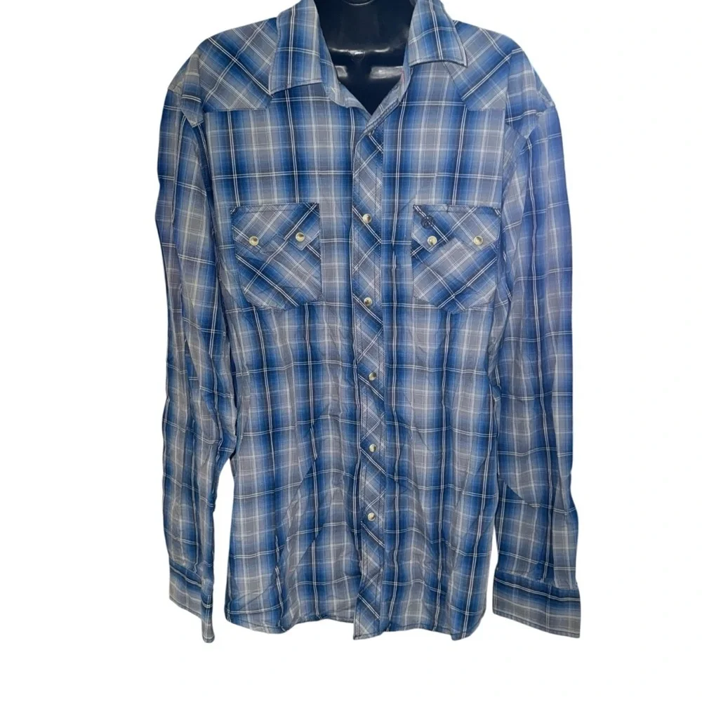 Wrangler Men’s XL Blue Plaid Western Snap Shirt Long Sleeve Cowboy Style
